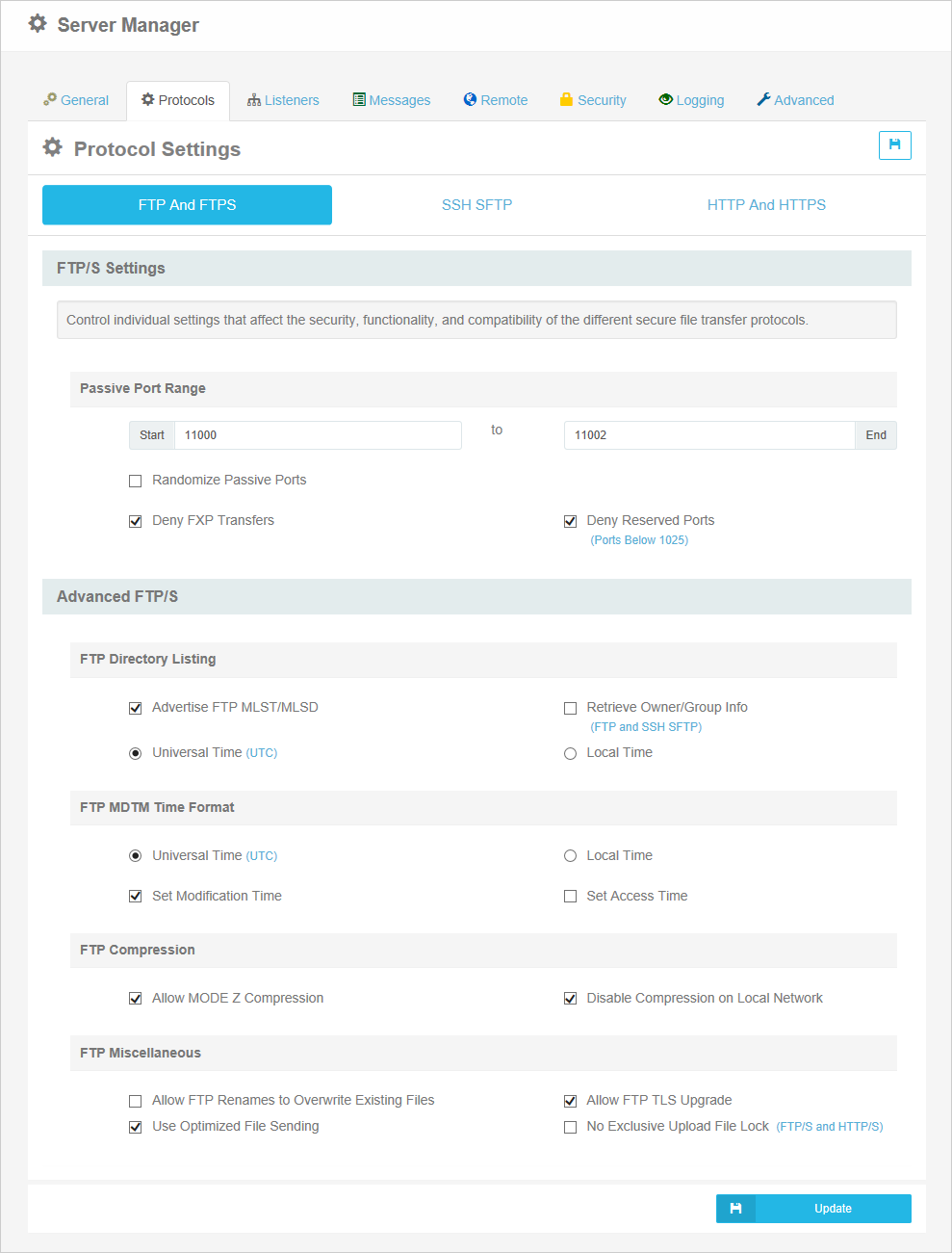 FTP and FTPS Settings