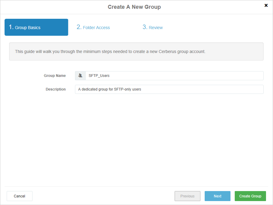 The New Group Wizard in the User Manager