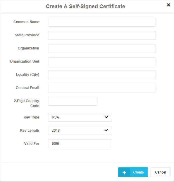 Self-Signed Certificate dialog