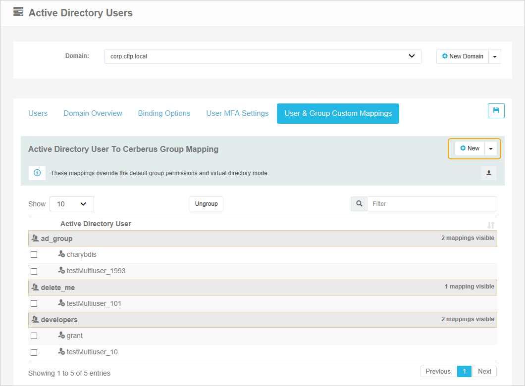 Add A New AD Group to Cerberus Group Mapping Dialog