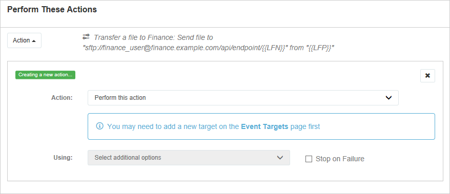 Event Rule Actions section