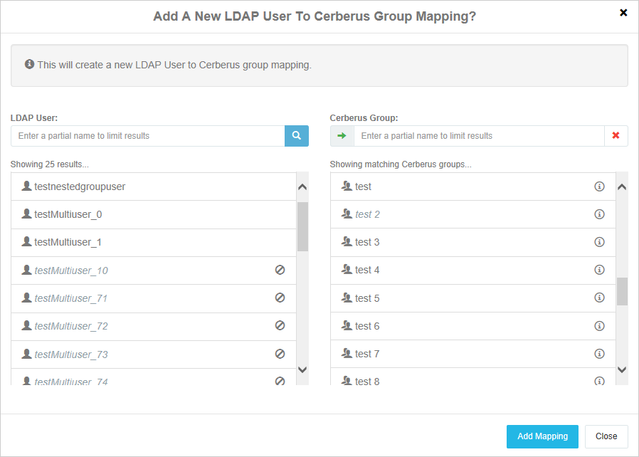 Configuration
  page for LDAP User to Cerberus Group Mapping